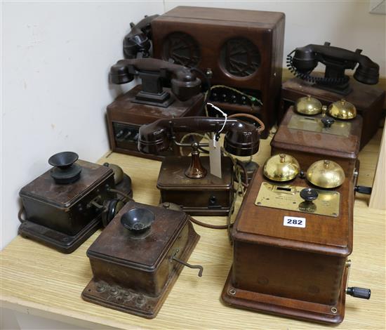 A collection of early telephones